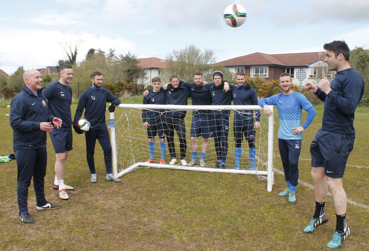 @Glenavon_FC players in a relaxed mood at a training session on Tandragee Road ahead of their 2016 Irish Cup final against Linfield