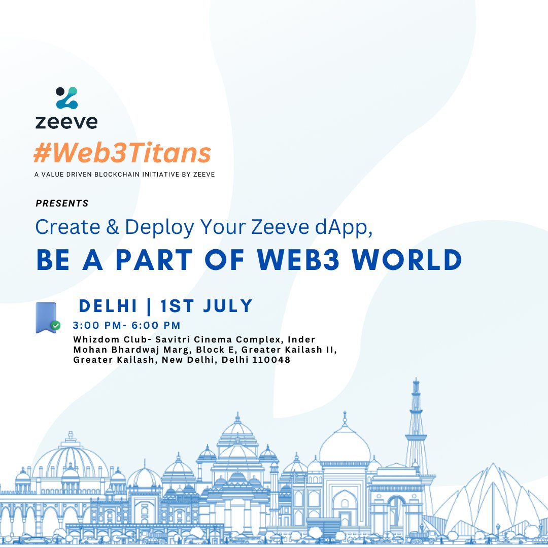 0xZeeve's tweet image. 📢 Calling all blockchain enthusiasts in Delhi! 🚀 

Don&apos;t miss the exclusive Web3Titans Workshop featuring our brilliant Zeeve evangelist, Shyaamal Tripathi! 🌟

🔗 Register Now: lu.ma/zeeve2delhi

🗓️ Date: 1st July 2023 at 3 PM
#Delhi  #Web3workshop  #Zeeve #dApp #NFTs