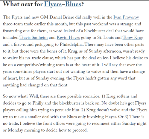 𝕄𝕒𝕩 on Twitter: "Pierre LeBrun with the latest on Flyers/Blues and TDA