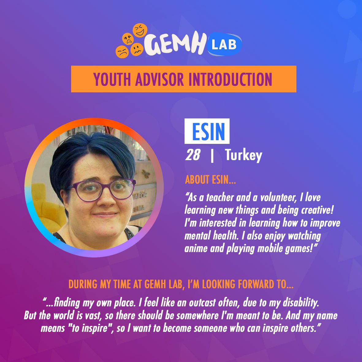 GEMH_Lab's tweet image. We are so excited to welcome our four new Youth Advisors! These lovely fresh faces from all over the place will advise us, give feedback, and ensure we create tech that truly reflects the needs of the young people they represent. Meet our new Youth Advisors! 👀🎉👋🏻 #tech #youth