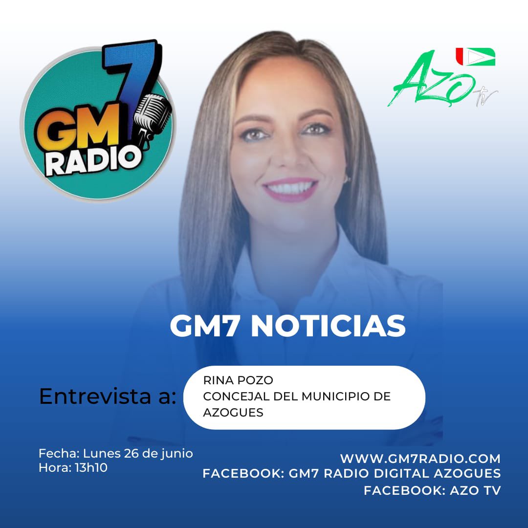 rinapozo's tweet photo. #MEDIOS 📡| Hoy estaremos compartiendo un espacio en el programa "GM7 Noticias" , invitados todos a sintonizar el Canal Digital a partir de las 13:10pm. 📻

#RinaPozoConcejal
#Azogues https://t.co/iKoOaeRNWv