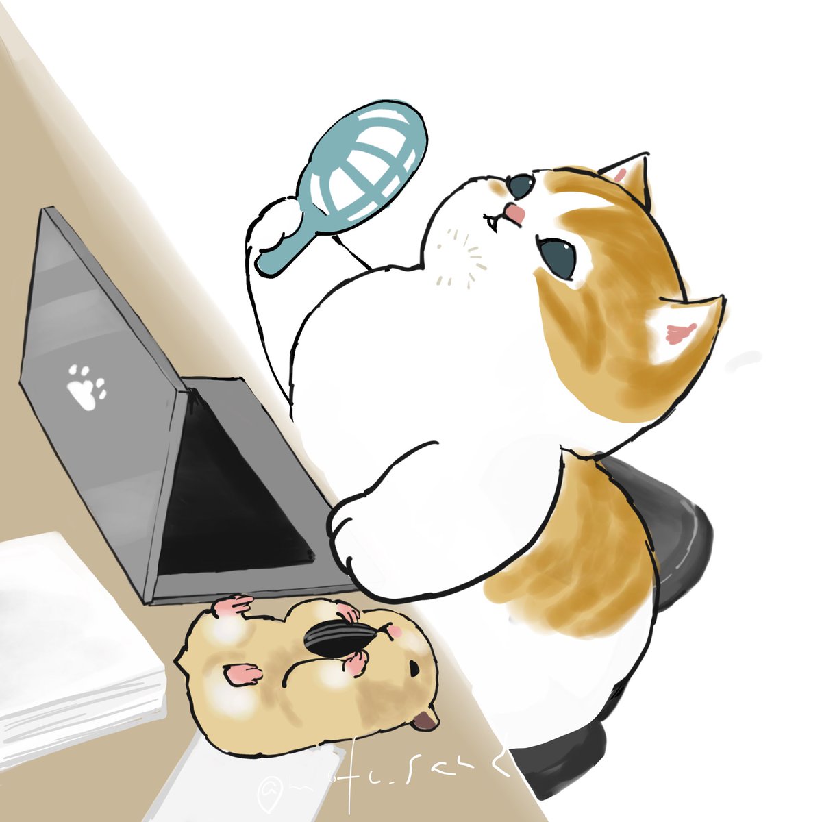 no humans cat computer animal focus laptop food chair  illustration images