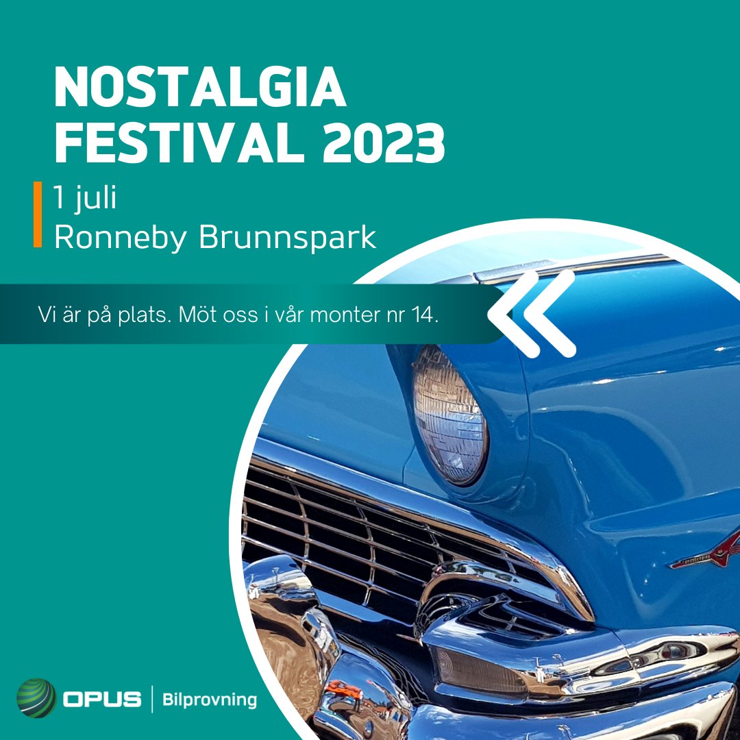 OpusBilprovning's tweet photo. Välkommen att besöka vår monter 14 på Nostalgia Festival i Ronneby Brunnspark. Vi är på plats lördag 1 juli. Tävla och vinn gratis besiktning, kom på en kopp kaffe och snacka fordon med oss. 😀🚗☀️ https://t.co/ZycYTWMGsU