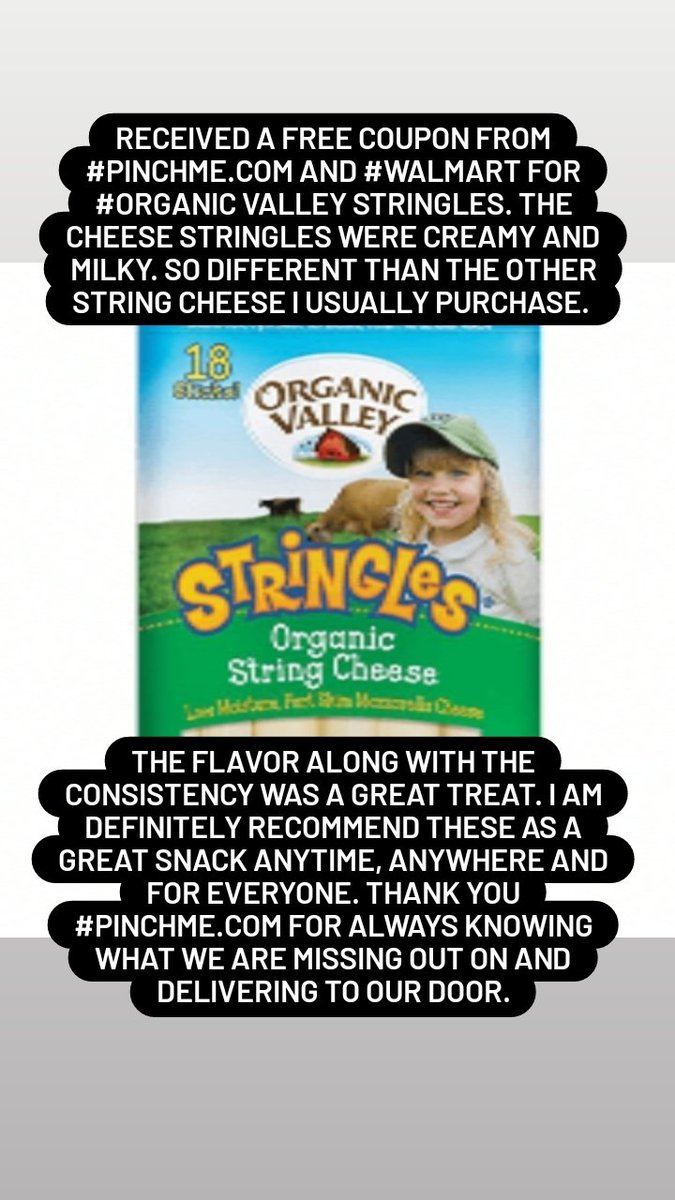 I received free from @PINCHme.com  & @Walmart for @ORGANIC VALLEY STRINGLES. Thank you @pinchme.com for always knowing what we are missing out on and delivering to our door.