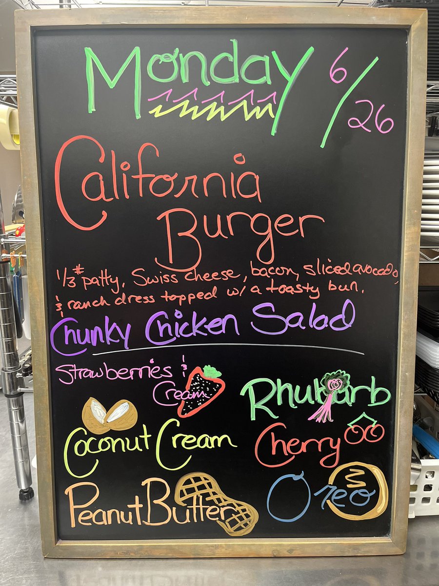 ngcitycafe's tweet photo. Happy Monday! 🥳
Cali Burger today plus Strawberries & Cream, Rhubarb, and Coconut Cream pies. Have a sweet day friends! 🥧
#newmangrove #caliburger #eatlocal https://t.co/4UZJ4urQtg