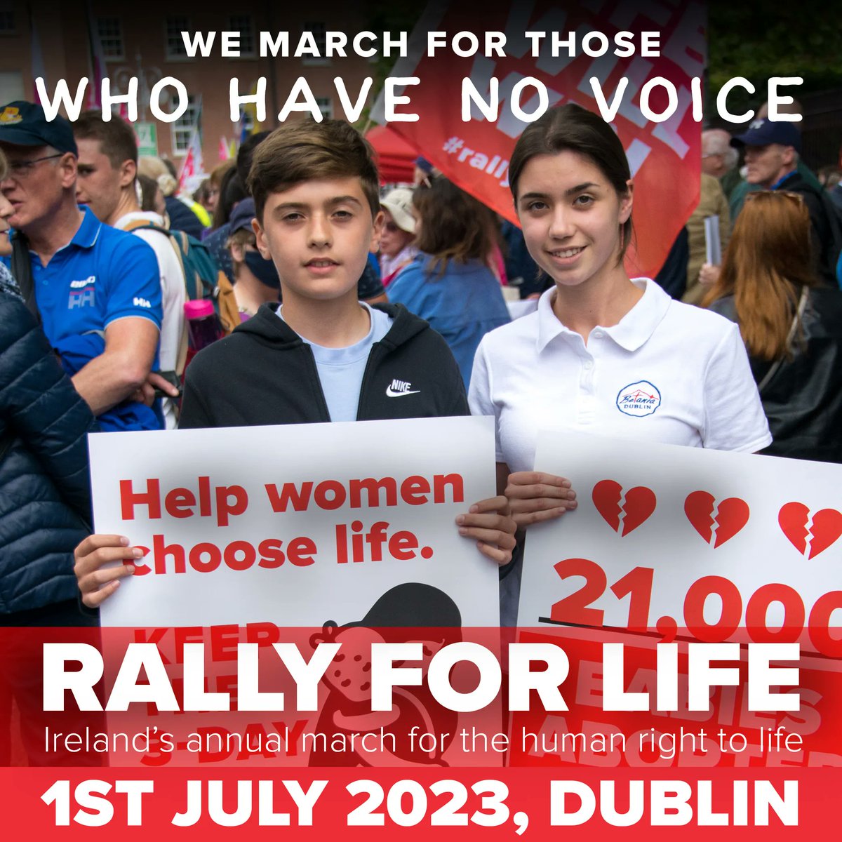 THIS SATURDAY we will be marching for those who have no voice! The Rally for Life will be gathering in Parnell Sq at 1pm. Will you join us? 

See more here: buff.ly/3kxksfa

#StopAbortingOurFuture #RallyforLife #WhyWeMarch