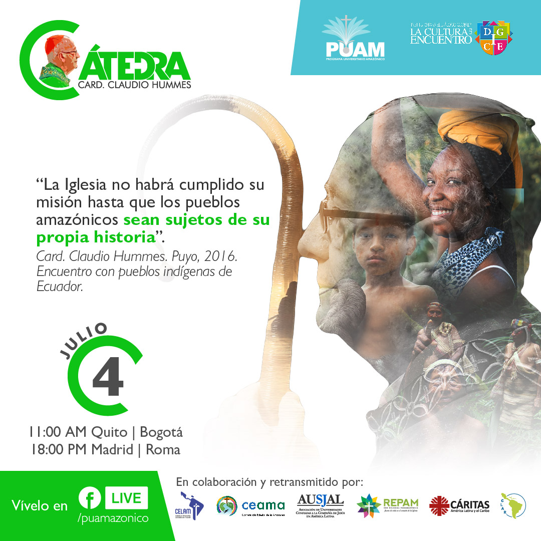 Acompañamos a los pueblos amazónicos para que se conviertan en sujetos protagonistas de los procesos de defensa de sus derechos y los derechos de la naturaleza.
Participa en la 2da Sesión de la Cátedra Claudio Hummes, martes 4 de julio.
Regístrate en fb.me/e/Amon9sxS