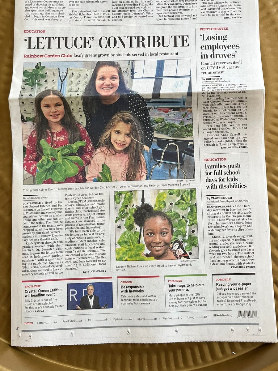CASDRainbow (@casdrainbow) on Twitter photo Rainbow is in the Daily Local! Check out this story titled "Lettuce Contribute". Dr. Chrisman and Rainbow's Garden Club donated lettuce to The Record! <a href="/CoatesvilleASD/">Coatesville Area School District</a>
dailylocal.com/2023/06/20/pro… Rainbow is in the Daily Local! Check out this story titled "Lettuce Contribute". Dr. Chrisman and Rainbow's Garden Club donated lettuce to The Record! <a href="/CoatesvilleASD/">Coatesville Area School District</a>
dailylocal.com/2023/06/20/pro…