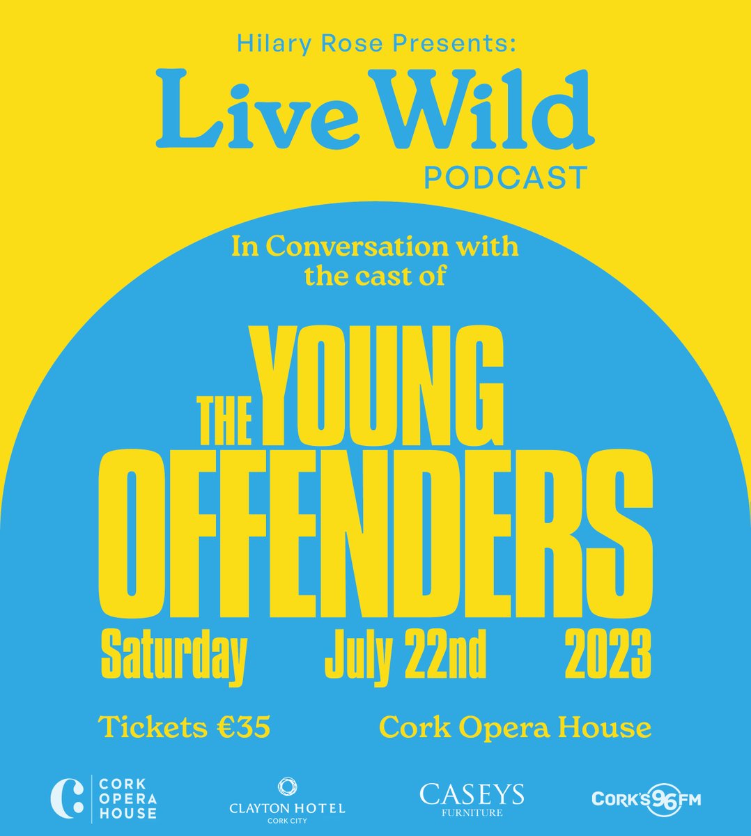 Live Wild Podcast (@livewildpodcast) on Twitter photo We are thrilled to announce a very special event! Live Wild podcast hosted by <a href="/thehilaryrose/">Hilary Rose</a> in conversation with the cast of <a href="/YoungOffenders_/">The Young Offenders</a> . Saturday July 22nd <a href="/CorkOperaHouse/">Cork Opera House</a> Tickets on sale now!!!
corkoperahouse.ie/en-GB/shows/li… We are thrilled to announce a very special event! Live Wild podcast hosted by <a href="/thehilaryrose/">Hilary Rose</a> in conversation with the cast of <a href="/YoungOffenders_/">The Young Offenders</a> . Saturday July 22nd <a href="/CorkOperaHouse/">Cork Opera House</a> Tickets on sale now!!!
corkoperahouse.ie/en-GB/shows/li…