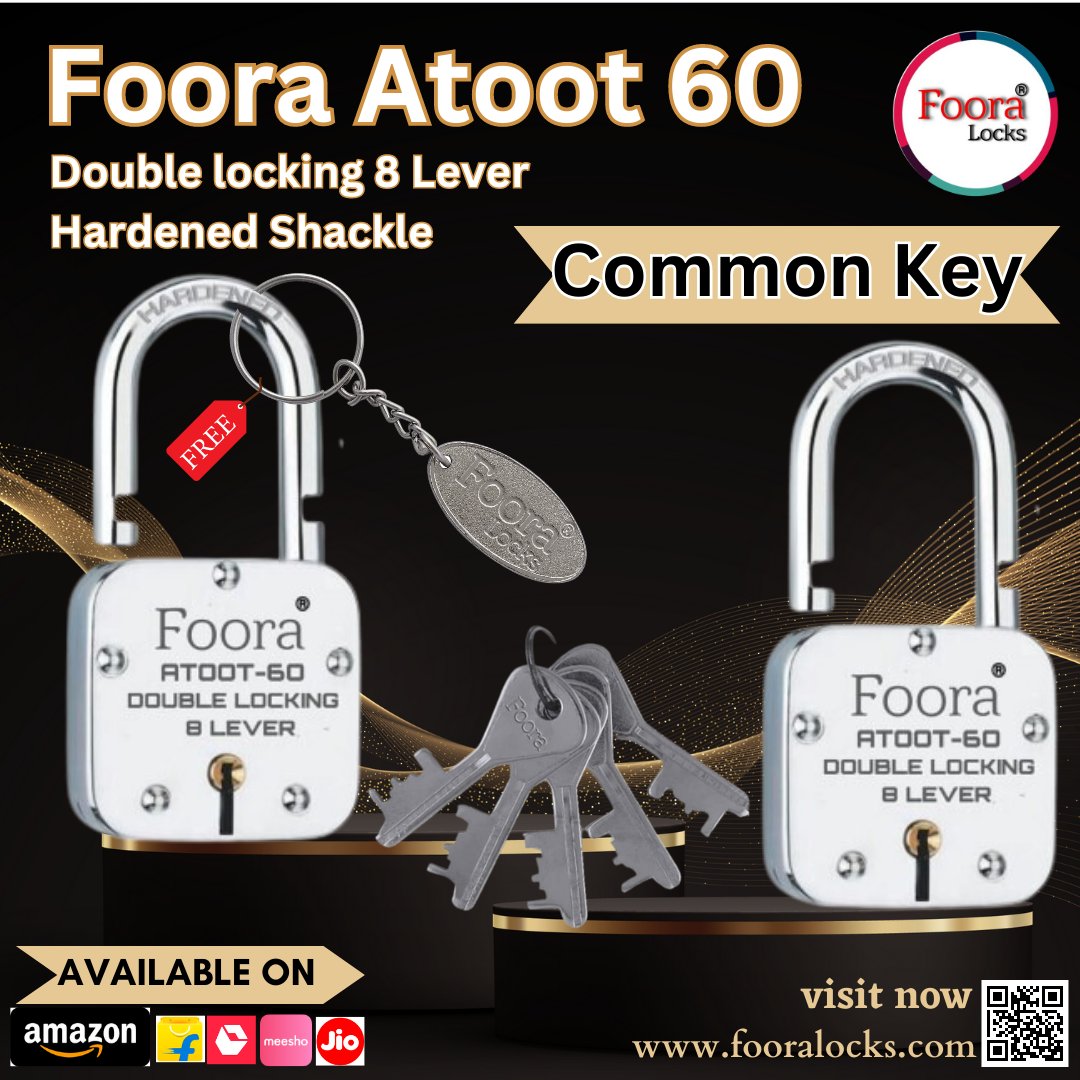 Foora Atoot 60 common key lock

visit : fooralocks.com

#Lock #lockandkey #doorlock #shutterlock #doorlock #hardware #locks #buynow #amazon #flipkart #meesho #snapdeal #JioMart #commonkeylock