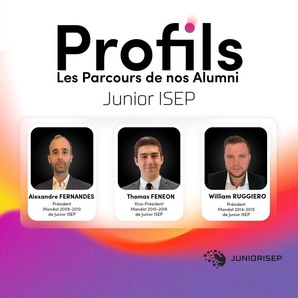 JuniorISEP's tweet photo. Profils d’Alumni 🌟

Afin de mettre en avant nos Alumni, nous vous présentons trois anciens membres du Bureau de Junior ISEP ✨

Nous sommes fiers de ce réseau que nous pérennisons continuellement pour repousser les limites de notre structure 🚀 https://t.co/kqlUcXMLrs