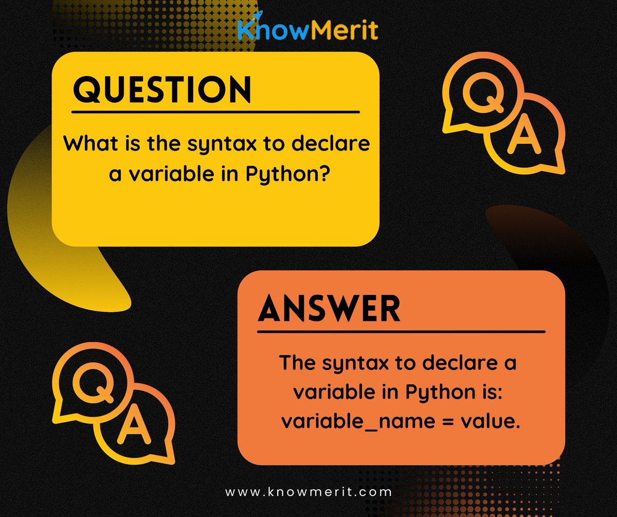 KnowMerit's tweet image. Unlock the power of Python with elegant syntax! 🐍✨ Dive into the world of Python syntax and discover how to write clean, efficient code that gets the job done. 💻💡 #PythonSyntax #CodeHighlights #ProgrammingLanguages #CodingCommunity #knowmerit #edtech #education