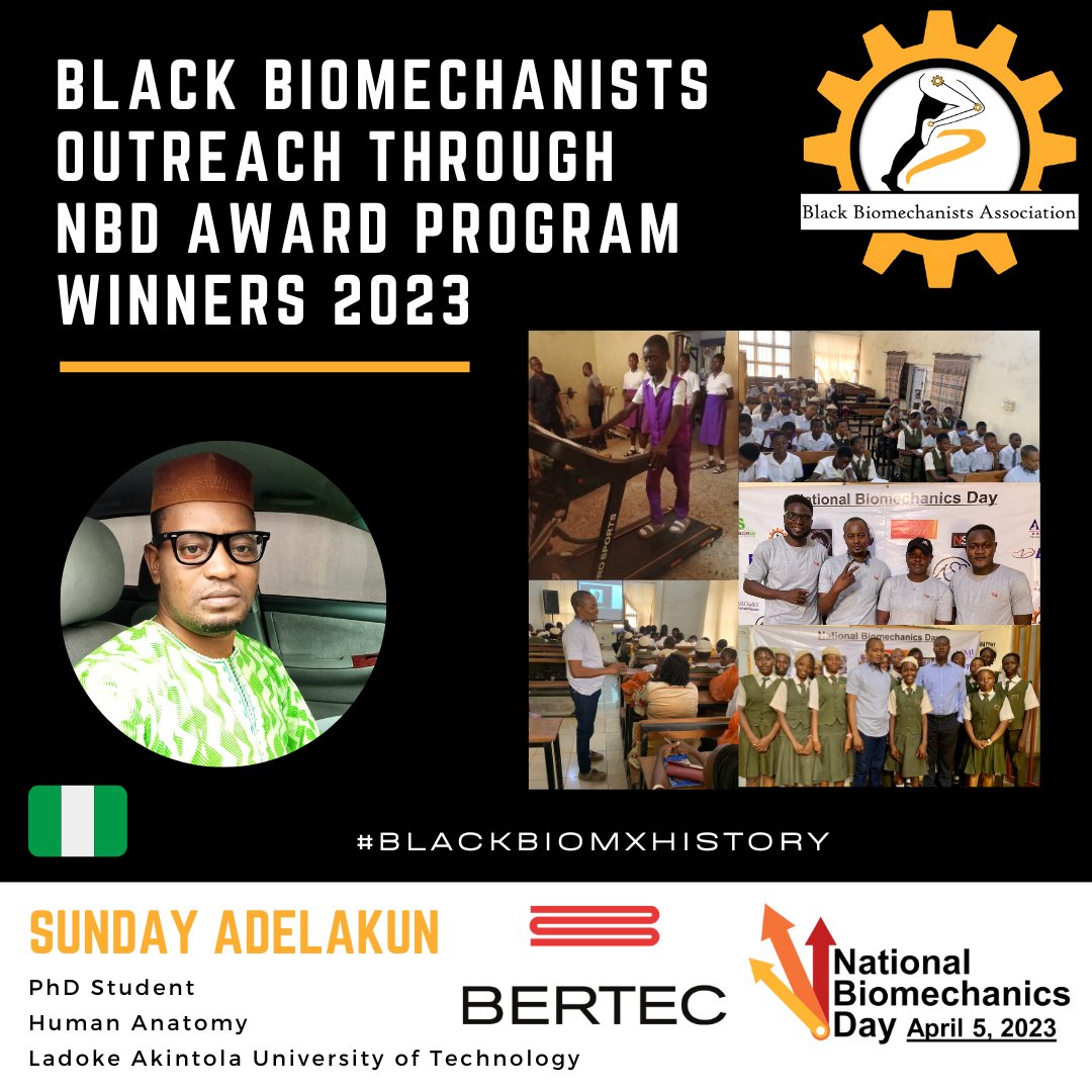 BlackBiomechs's tweet photo. Our 2023 Black Biomechanists Outreach Through National @BiomechanicsDay Grant Program winners are making #BlackBiomxHistory. Awardees hosted NBD events in the US &amp; Nigeria promoting #biomechanics in Black communities! Biomechanics is fun &amp; for everyone! Congrats to our winners👏🏾 https://t.co/z4DVECgrP7