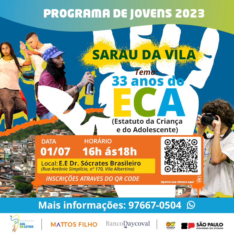 Sábado é dia de Sarau na Vila Albertina!

Vai ter graffiti, dança, teatro, exibição de videos e muito mais! 🕺🎨🎭🎬

Marque aqui a @ de quem não pode perder!