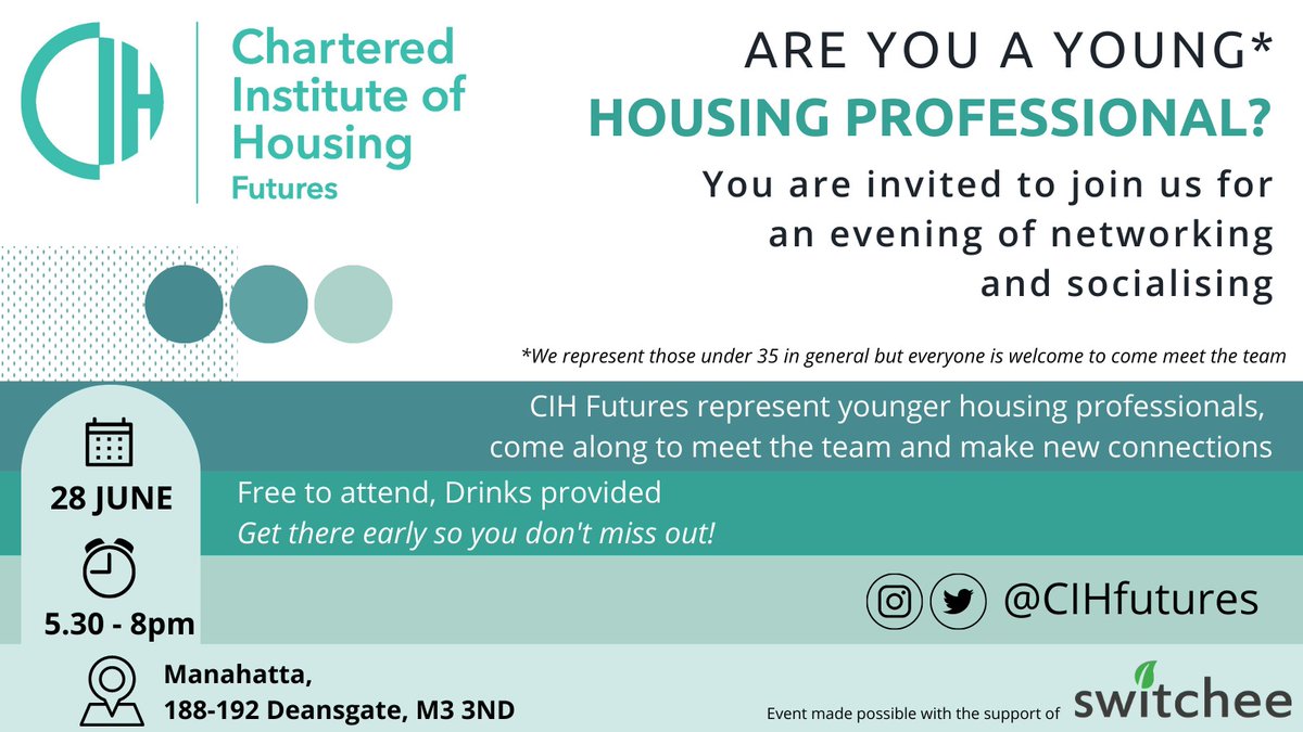 At Housing this week? Come to our annual, free networking event!
Great opportunity to meet in-person &amp; make connections. Plus drinks, what more could you want! 
Big thanks to <a href="/SwitcheeLtd/">Switchee</a> for sponsoring.
Everyone welcome, tell your friends &amp; colleagues. See you there!