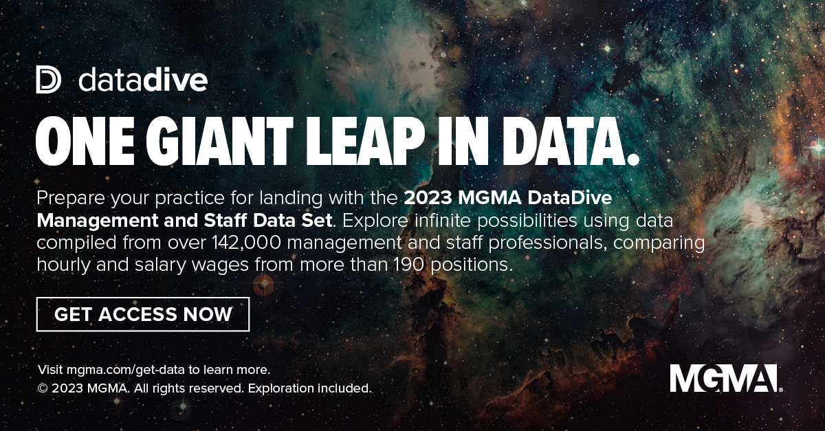 The MGMA DataDive Management and Staff data set helps create a healthy nucleus for your organization and empowers everyone and everything surrounding it, including organizational performance.

Explore the brand-new data set here: bit.ly/44hpk94