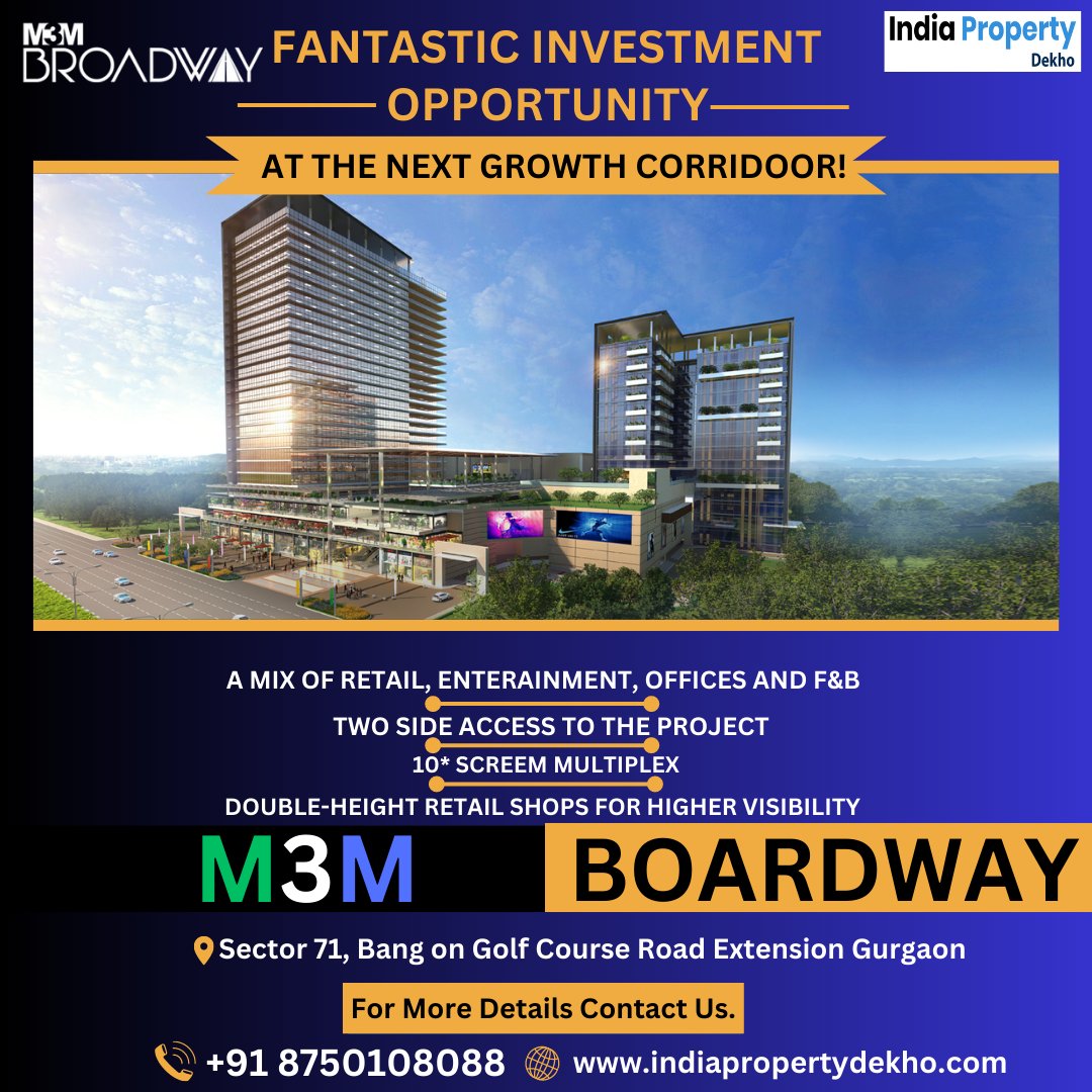 indiapdekho's tweet photo. M3m New Commercial Broadway Is A Unique, One-Of-Its-Kind Project That Offers A Heady Mix Of High-End Retail Shops
#thinkrealtythinkelite #indiapropertydekho #m3m #realestate #retailspace #gurgaon #retail #Sector71 #GolfCourseRoadExt #Gurugram https://t.co/q1DI31InG1