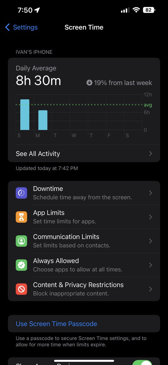 IsSingSongTime's tweet image. I really tried to hop on the “turning on grayscale on your phone for less distraction” hype train but too much of my work involves my phone🥲 which sucks because my avg daily screen time is 8.5 hours a day.