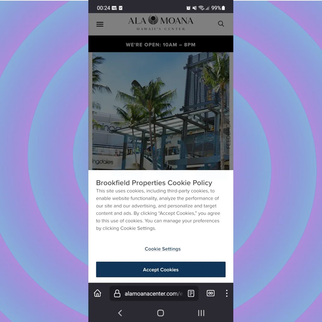 ThothK's tweet image. #2022
▫️▪▫️▪️▫️▪️▪▪️▫️▪️▫️▪

&quot;Ala Moana Cookies&quot;
Is this necessary? I struggle to determine a valid reason for the #AlaMoanaMall web site to need cookies. #DataCollection? #CrossSiteTracking? None of the reasons I come up with are good ones.