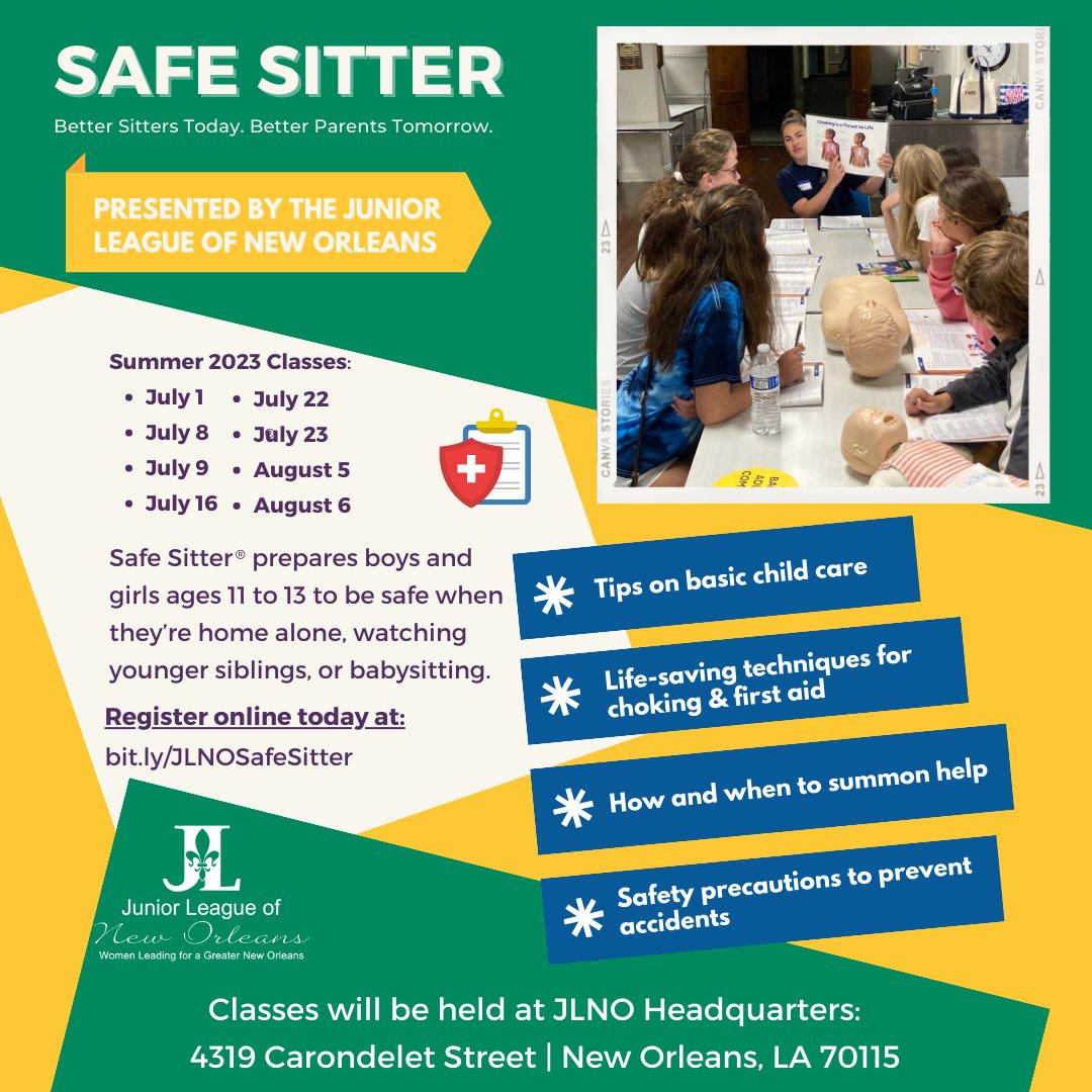 #JLNO SAFE SITTER® is live! Boys &amp; girls ages 11 to 13 will learn how to be safe when they’re home alone, watching younger siblings, or #babysitting. Classes begin THIS WEEKEND! Reserve your spot by signing up your kids today at jlno.org/safe-sitter.