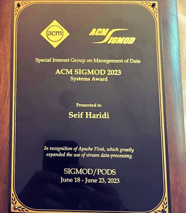 ACM SIGMOD Systems Award 2023 given to TU-Berlin, KTH, and RISE for Apache Flink.