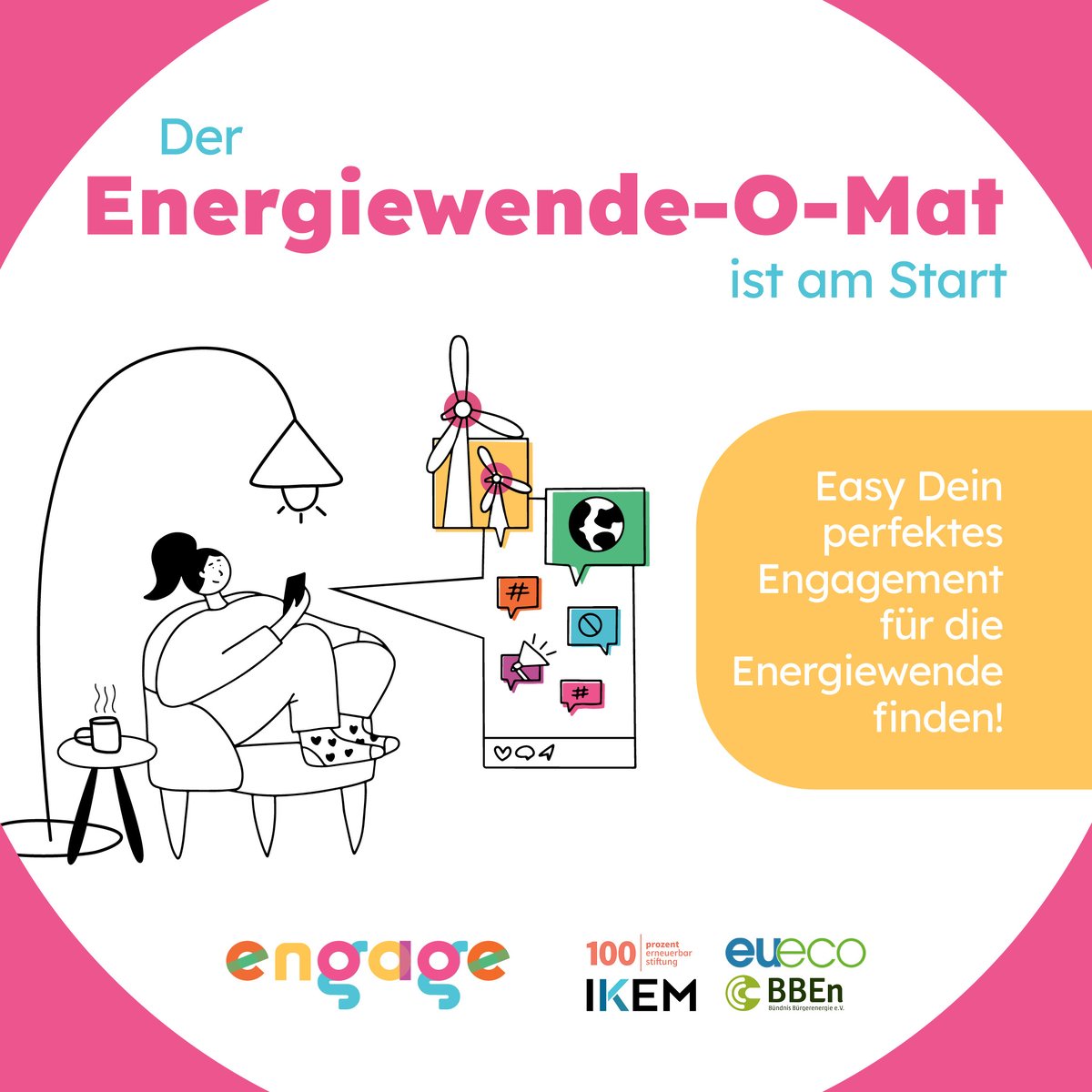 Deutschlands erster und einziger #Energiewende-O-Mat ist endlich am Start! 
Sei eine:r der ersten Nutzer:innen und finde ohne Aufwand Dein perfektes #Engagement für die #Energiewende. 💚🌈

👉 energiewendeomat.de 
<a href="/IKEM_Berlin/">IKEM</a>  <a href="/bundnis/">Bündnis Bürgerenergie</a>  <a href="/100ProzentEE/">100pes</a>  <a href="/eueco/">eueco</a>
