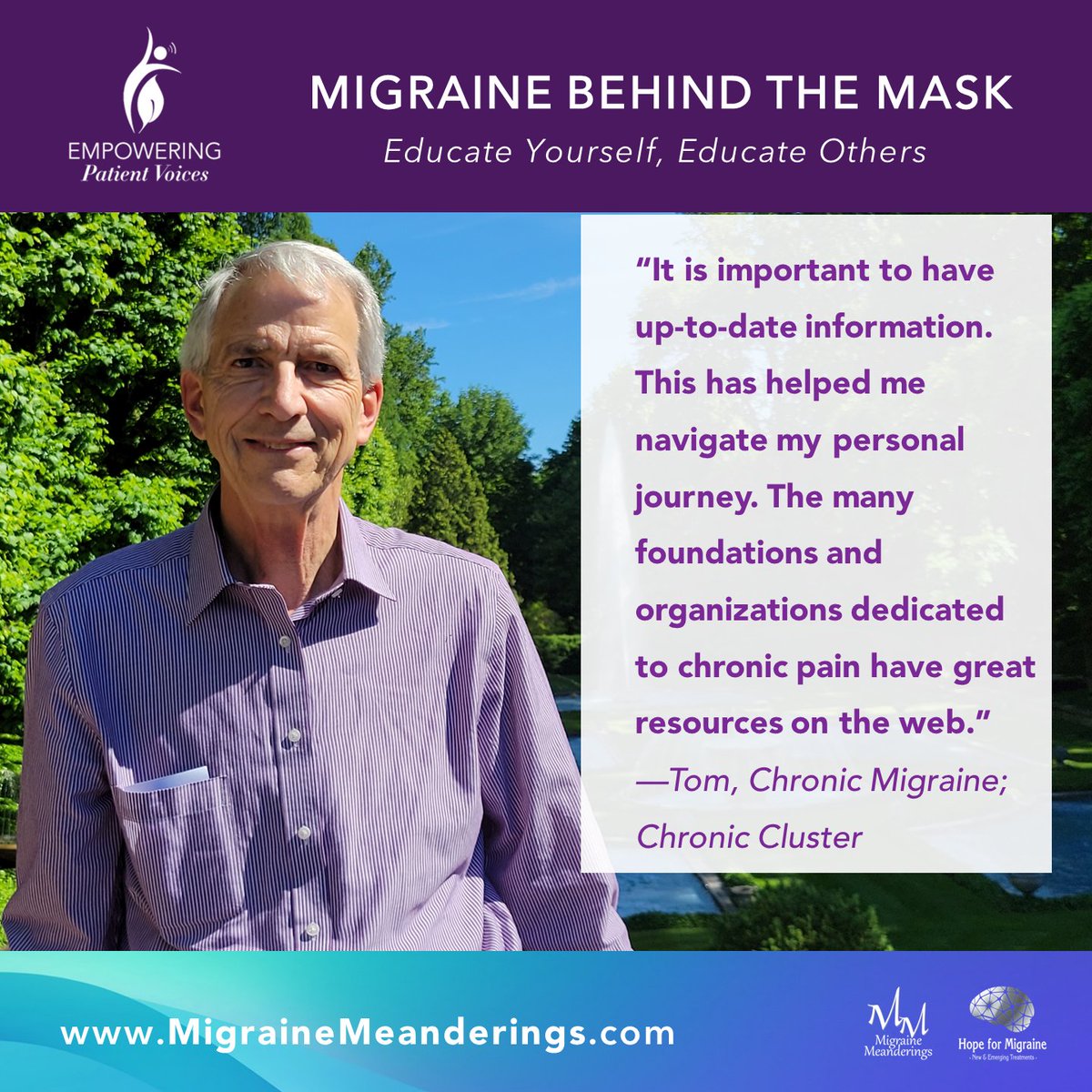 migrainemeander's tweet photo. #MigraineBehindTheMask - Day 26 - Tom has #ChronicMigraine &amp;  #ClusterHeadaches, which are attacks that occur in "clusters," &amp; include brief, excruciating pain that can recur several times a day, &amp; described as the most painful of all headaches.    
#mham #clusterheads https://t.co/tTt9K6EDB2