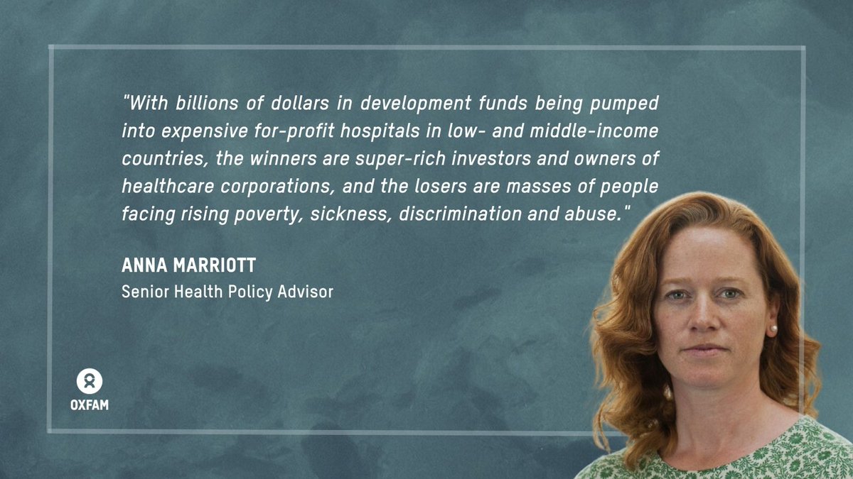 Rebecca Riddell (@rebecca_riddell) on Twitter photo New <a href="/Oxfam/">Oxfam International</a> investigation exposes billions of $$ in #development funds being pumped into for-profit hospitals doing more harm than good: oxf.am/health.
As big corporations and rich investors benefit, patients are left without #healthcare or bankrupted.🧵 New <a href="/Oxfam/">Oxfam International</a> investigation exposes billions of $$ in #development funds being pumped into for-profit hospitals doing more harm than good: oxf.am/health.
As big corporations and rich investors benefit, patients are left without #healthcare or bankrupted.🧵