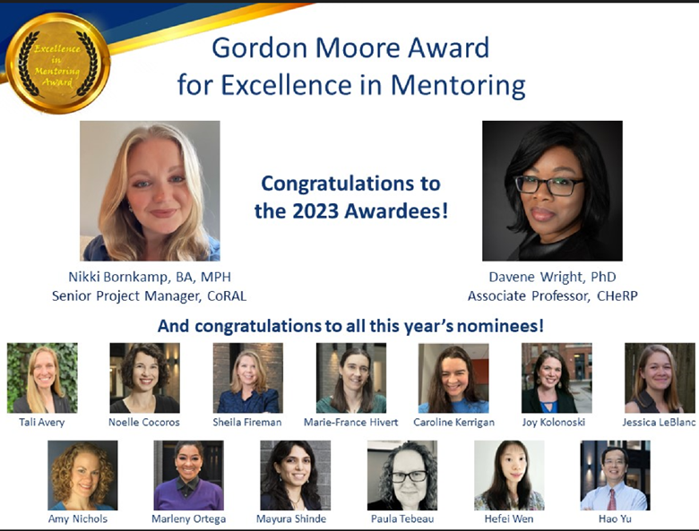 Project Viva (@projectviva_dpm) on Twitter photo The Gordon Moore Award for Excellence in Mentoring celebrates outstanding Institute members who inspire & support their colleagues' development to become the best they can be at <a href="/DeptPopMed/">Department of Population Medicine</a>. The 2023 winners are <a href="/WrightCensored/">Davene R. Wright, PhD</a> and #ProjectViva's own Nikki Bornkamp! The Gordon Moore Award for Excellence in Mentoring celebrates outstanding Institute members who inspire & support their colleagues' development to become the best they can be at <a href="/DeptPopMed/">Department of Population Medicine</a>. The 2023 winners are <a href="/WrightCensored/">Davene R. Wright, PhD</a> and #ProjectViva's own Nikki Bornkamp!