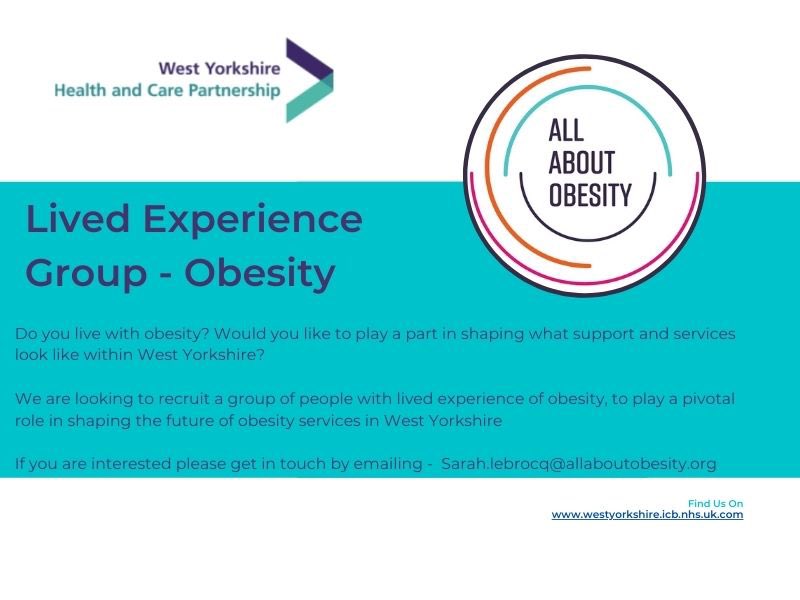 Do you live with obesity and live in West Yorkshire? We are looking for people to share their experiences and help shape the future of treatment and support in West Yorkshire. Email me if interested Sarah.Lebrocq@allaboutobesity.org #obesity