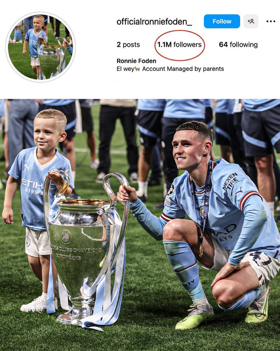 Manchester City oyuncusu Phil Foden oğlu Ronnie’ye Instagram sayfası açtı. 1 milyon takipçi kazanması 24 saatten az sürdü 😲
.
.
#manchestercity #philfoden
