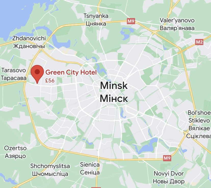 GlobalNewsMontr's tweet photo. ⚡️Belarusian sources are claiming that Prigozhin was seen at the Green City Hotel in Minsk. Let’s wait for some paparazzi pics🫠 https://t.co/r8ERVrHxXC