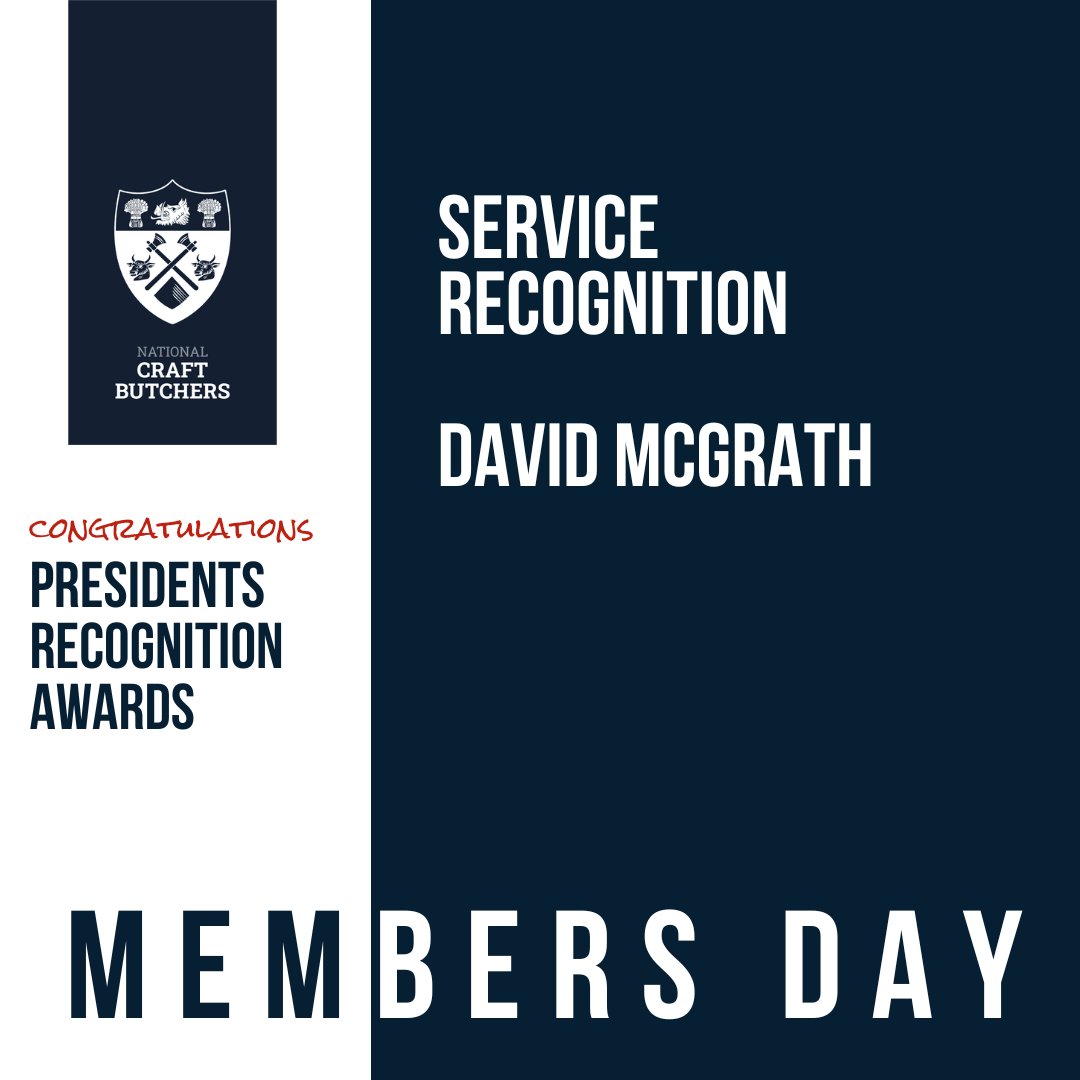 Congratulations - Presidents Recognition Awards Recognition Award for Promotion of Craft Butchery - Anna Blumfield, @deersbrookfarm Recognition Award for Promotion of Craft Butchery - Simon Taylor, @simonthebutch Service Recognition Award - David McGrath #NCB #NCBMembers
