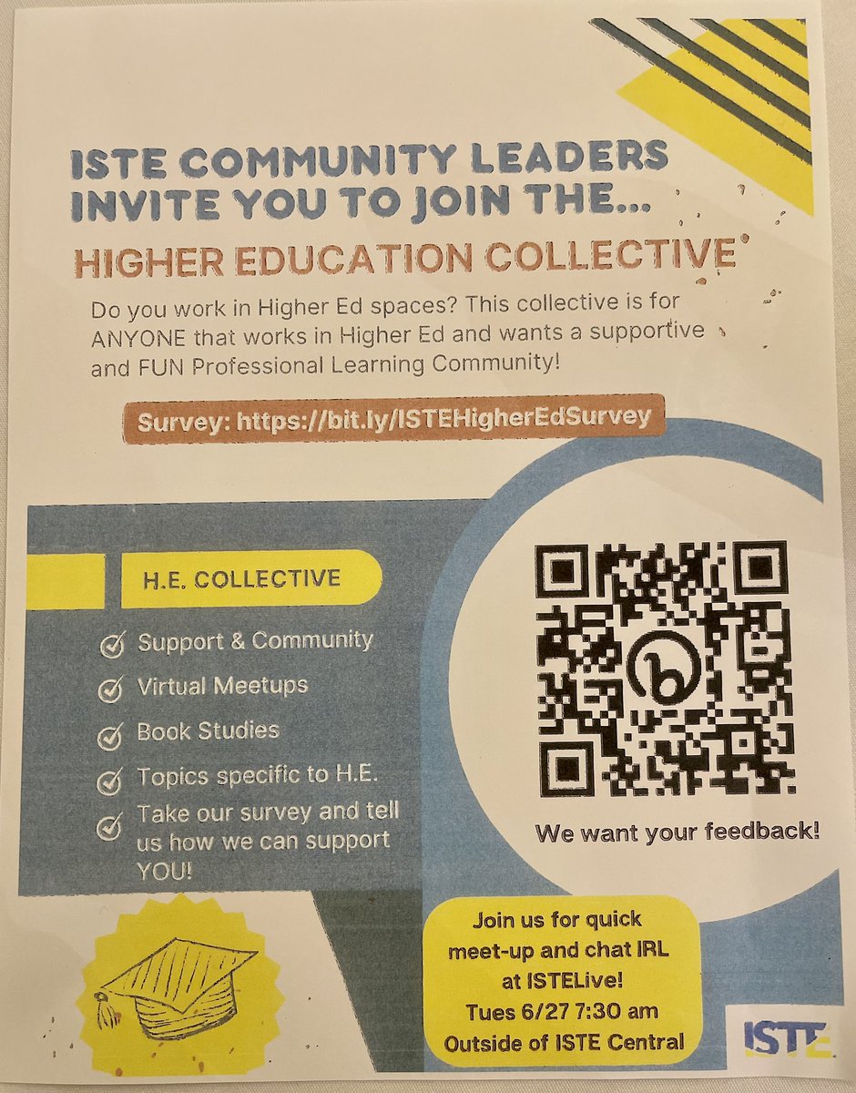 Higher Ed peeps, come join us tomorrow. #ISTELive #ISTELive23 <a href="/ISTEcommunity/">ISTE+ASCD Community Leaders</a>