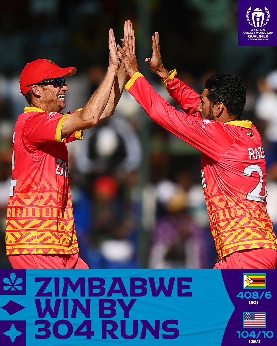 Complete dominance from Zimbabwe 🔥

#CWC23 | #ZIMvUSA: bit.ly/3NM1Qnb