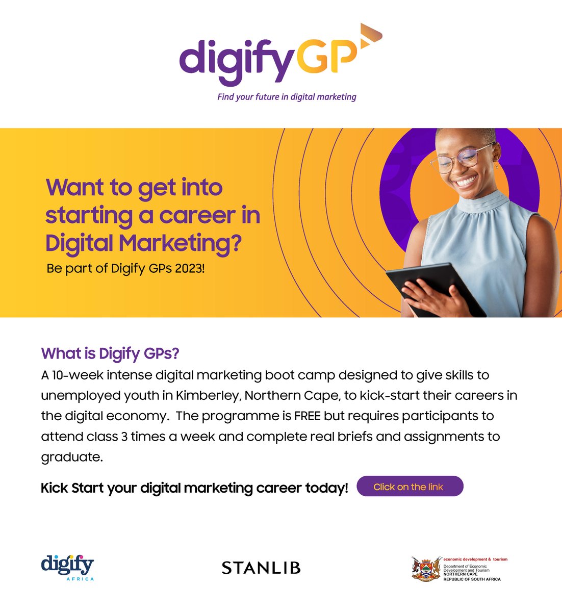 🌟 Exciting News! 🌟

@DigifyAfrica  is offering a FREE online course! 🎓💻

Join us for an incredible ten-week journey and gain valuable digital skills. Don't miss out on this opportunity! Apply now! ✨🚀

#DigifyAfrica #OnlineCourse #DigitalSkills