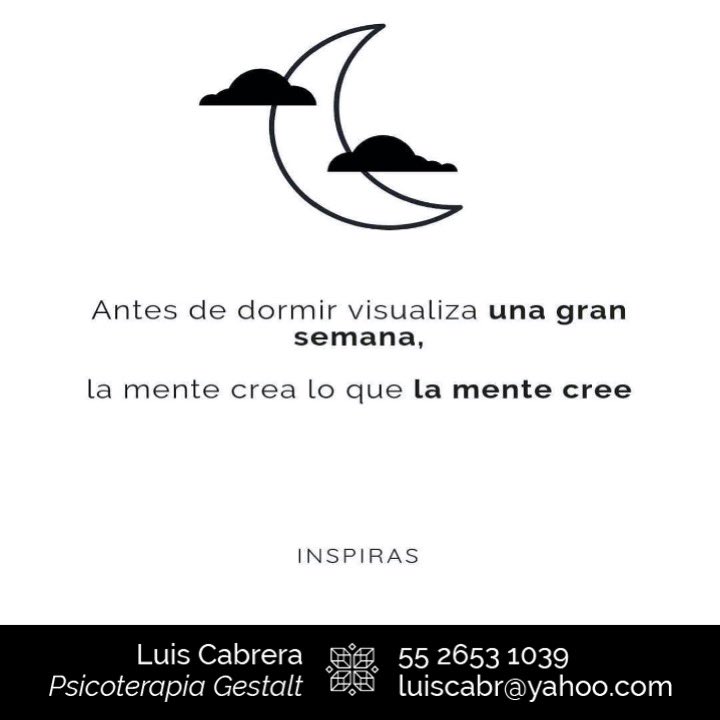 “Visualiza”
#Psicoterapia #ModusVivendi #Psicologo #CuestiónDeActitud #SinComparaciones #DarseCuenta #Insight #Psicologia #AquiYAhora #PorTiYParaTi #DependeDeTi #PsicoterapeutaGestalt #YoSoyYo #NadaEsPersonal #Mindfulness #Quotes #SoyGestalt #EstiloDeVida #LuisCabrera