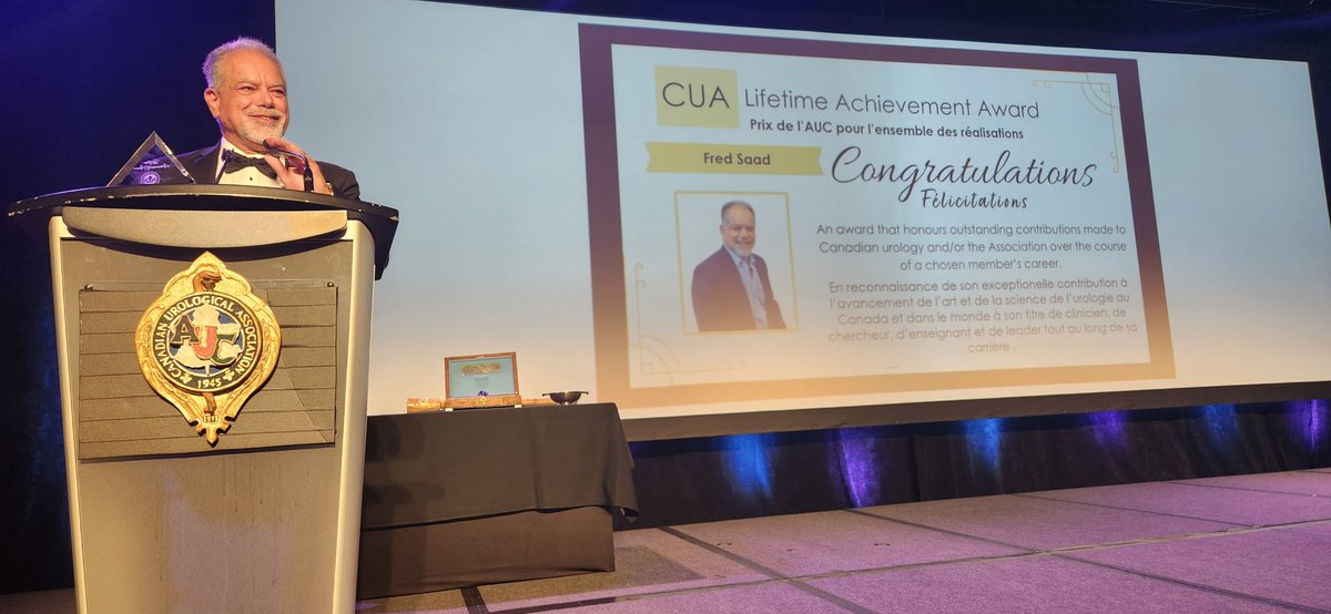 Congrats Dr. Fred Saad on receiving the prestigious CUA Lifetime Achievement award at the President's Banquet. Thank you for your commitment to the CUA. #CUA23