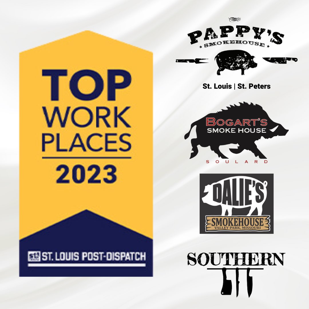 📣 TOP WORKPLACES 2023

Pappy's Smokehouse and our entire family of stores are proud to be named a 2023 TOP WORKPLACE! ❤️

@Pappys_StPeters @BogartsSTL1 @Dalies_BBQ @STLSouthern 

#bbqlife #bbqcrew #bbqfamily #pappyssmokehouse #stlouis #stltoday #topworkplace #stlproud