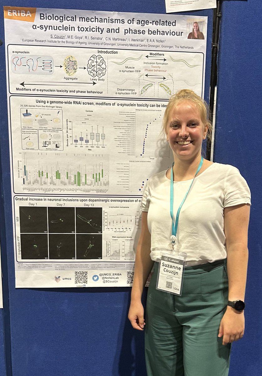 Our PhD students <a href="/lalegungordu/">Lale 🌷🔬🧬</a> and <a href="/SCouzijn/">Suzanne Couzijn</a> will present their posters in tonight's session! Check out poster numbers 860B and 1176B to learn more about modifiers of protein toxicity 🪱 #Worm23