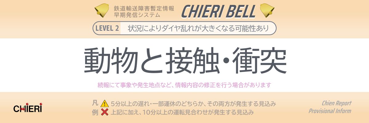 🔔𝘾𝙃𝙄𝙀𝙍𝙄 𝘽𝙀𝙇𝙇🔔
◆播但線　砥堀駅～仁豊野駅間にて『動物と接触・衝突』との情報をキャッチ
《23.06.26 22:27》