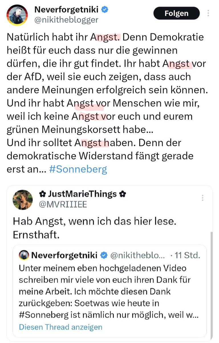 Jetzt macht mir #NikiSchreibtKacki aber richtig Angst...

Habt Ihr Angst vor Niklas Lotz?

Niki möchte es schließlich so.

😂😂😂

#Sonneberg #AfD #NoAfD
#AfDmachtDumm
#AfdistkeineAlternative
#Lotzloeffel #SchickiNiki