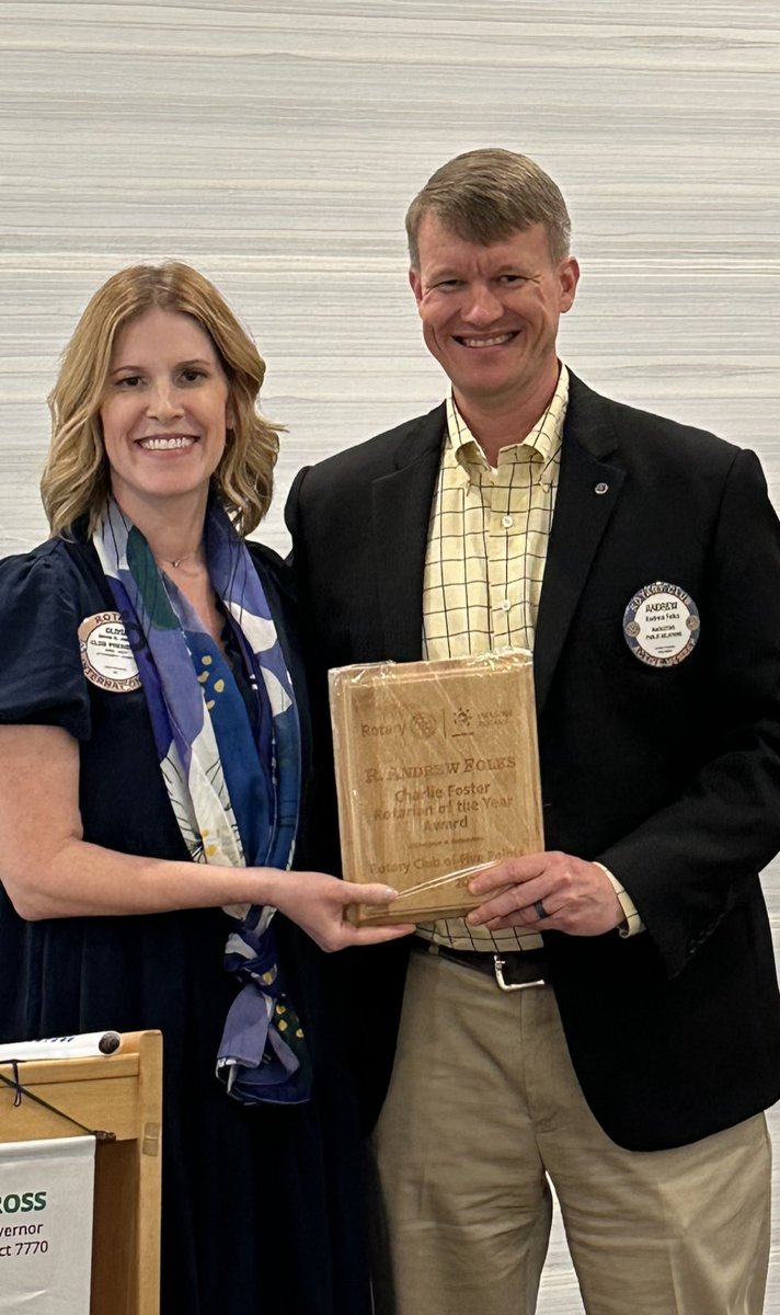 scandrewfolks's tweet photo. So honored to be named Rotarian of the Year! Special thanks to ⁦@SCpowerteam⁩, &amp; the electric co-ops, for supporting me in Rotary &amp; emphasizing service to community!! https://t.co/Dr3MymAypF