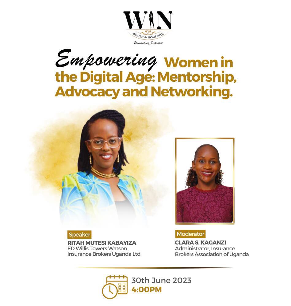 🗓️ Empowering Women in Digital Age: Mentorship Advocacy & Networking.

👤 Ritah Mutesi Kabayiza (@RitahKabayiza) 
👤 Clara S. Kaganzi (@Clara_Splendor)

👩🏽‍💻 🔗 zoom.us/j/91315052737?…

📌 30th June, 2023
🕓 4pm

Meeting ID: 913 1505 2737
Passcode: 323926

#WomenInInsurance