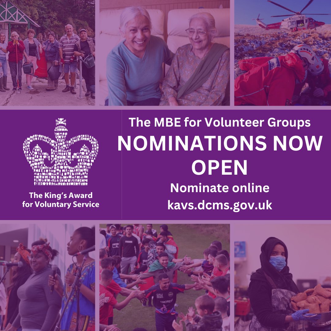 📢Nominations are now open for The King's Award for Voluntary Service 2024!
🌟Know a voluntary group making a real impact in your local area?  Why not nominate them for a <a href="/KingsAwardVS/">The King's Award</a>?
👀kavs.dcms.gov.uk #KAVS
<a href="/DCMS/">Department for Culture, Media and Sport</a> <a href="/CoArmaghCommDev/">CACD</a> <a href="/abcb_council/">ABC Council</a> @TyroneLieut