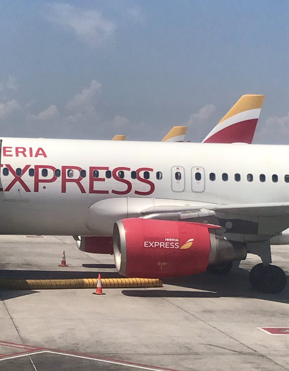 in4li's tweet photo. Some Iberia tail fins in warm Madrid sun today. Escaping the SH cool climes for Spanish sol @SpainAuNZ 
@Iberia_en https://t.co/M2tHUMIeVS