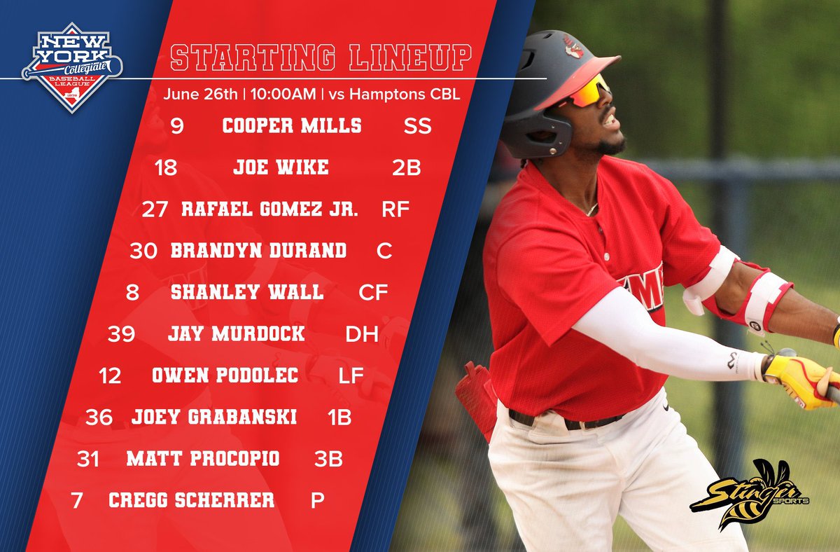 Here’s the starting lineup for our game against the HCBL!!

You can watch the game live at team1sports.com/floridaleague/ 

#NYCBLPropsects23
#NACSBProspectGames