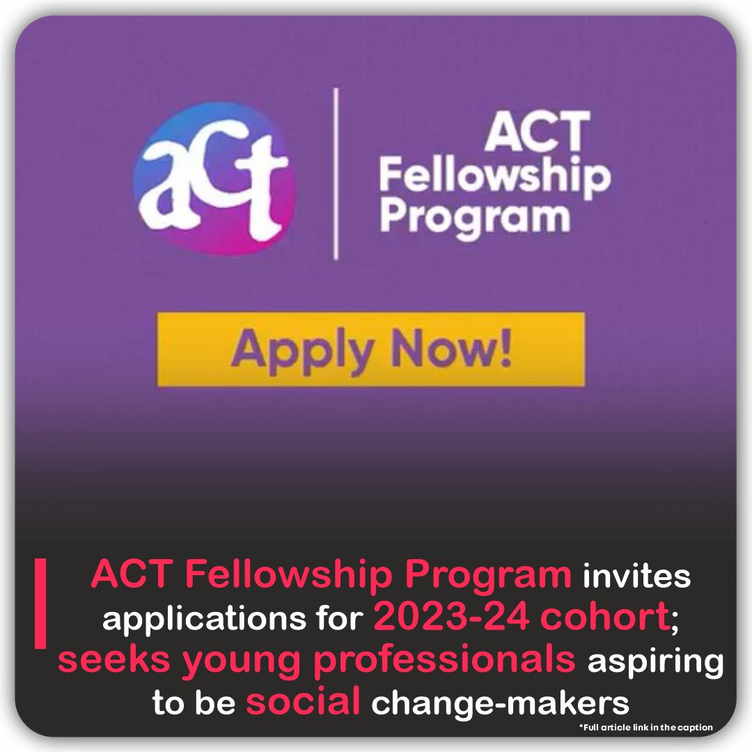 ACT, a non-profit #venture philanthropy platform, has launched applications for the second cohort of the ACT Fellowship Program.

Read more - viestories.com/act-fellowship…

#act #actgrants #innovation #fellowshipprogram
