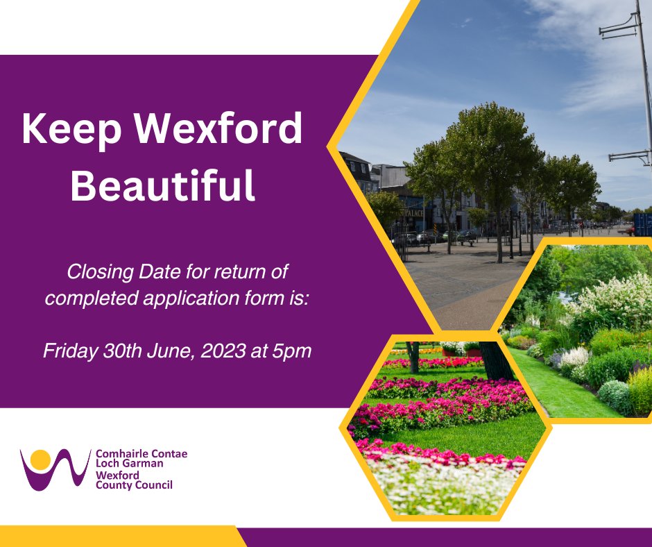 🌺Are you a Voluntary Group who likes to take pride in their town, village or estate?🌻 Check out our 'Keep Wexford Beautiful' competition and be in with a chance to win a cash prize to fund your environmental projects.💜💛 📄For more information go to: wexfordcoco.ie/environment/bi…
