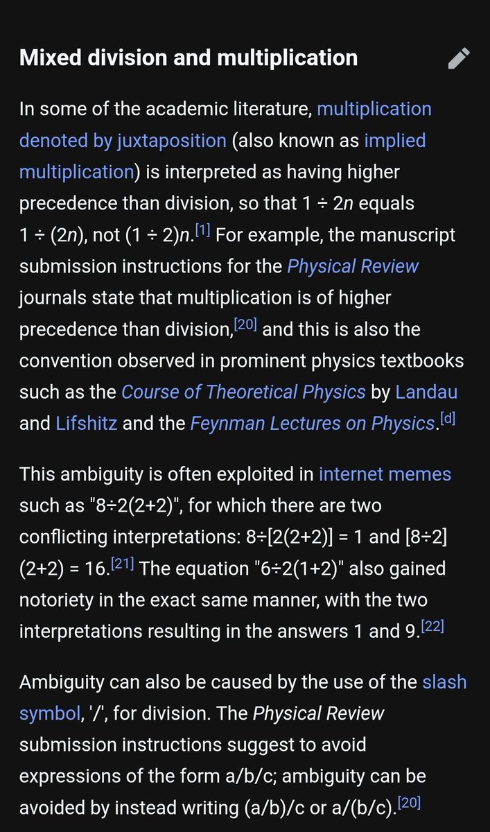 MalloryS1n's tweet photo. @ant0nill0s @CraigGroves6 @NoContextHumans You Misunderstand #PEDMAS
Multiplication and division hold the same priority. The question contains poor syntax and yields ambiguity. https://t.co/KzWMOM4lj9